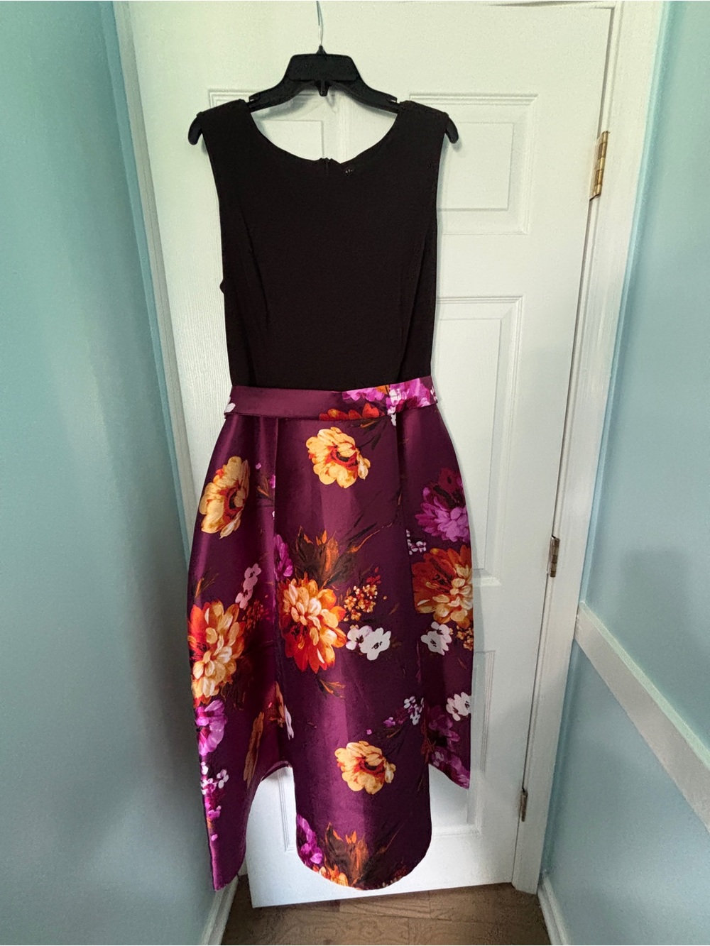 Alexa B. Dress with zip up back and floral pattern skirt with tie waist